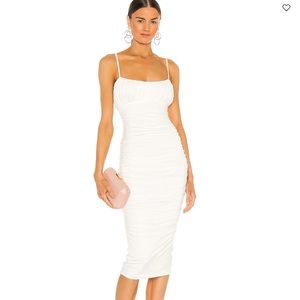NWT • RUCHED WHITE MIDI DRESS BY LOVERS + FRIENDS